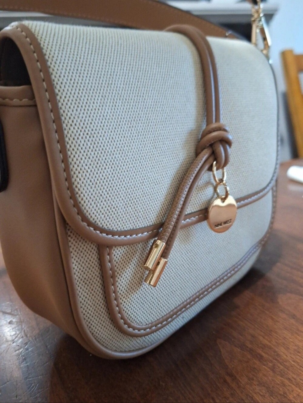 Nine West Beige and Tan Crossbody with Gold Charm